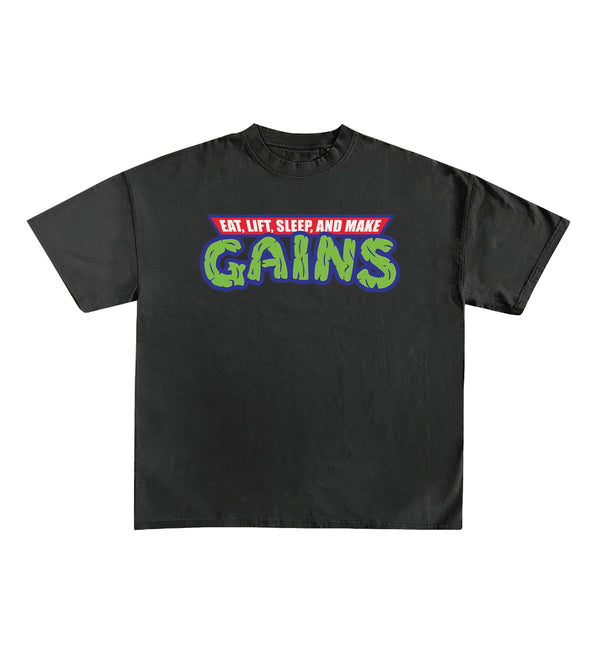 Eat, Lift, Sleep, And Make Gains Designed Oversized Tee